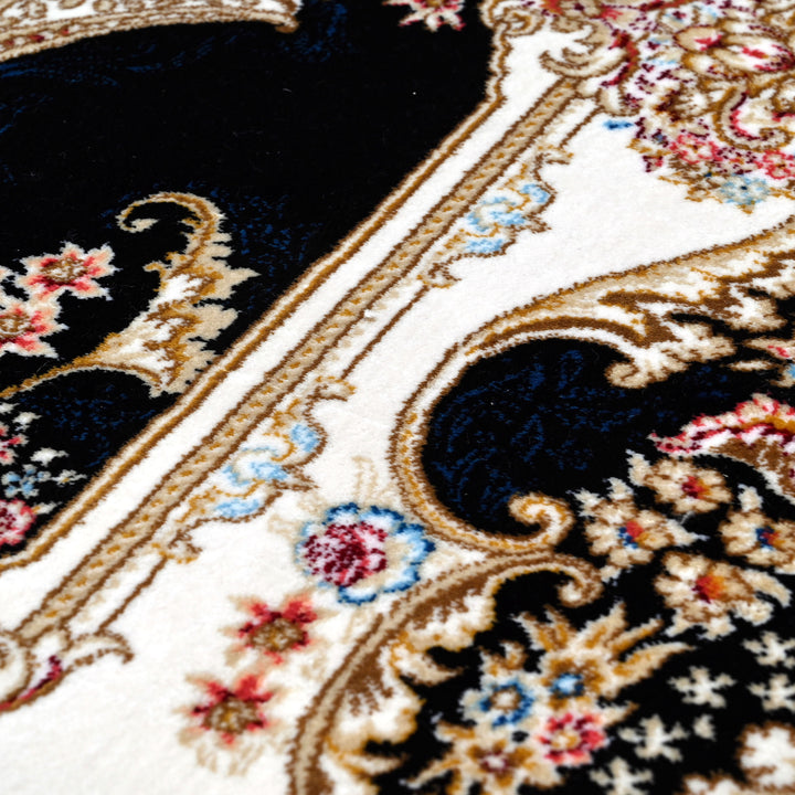 Beige & Black Floring Turkish Rug 7x10 FT