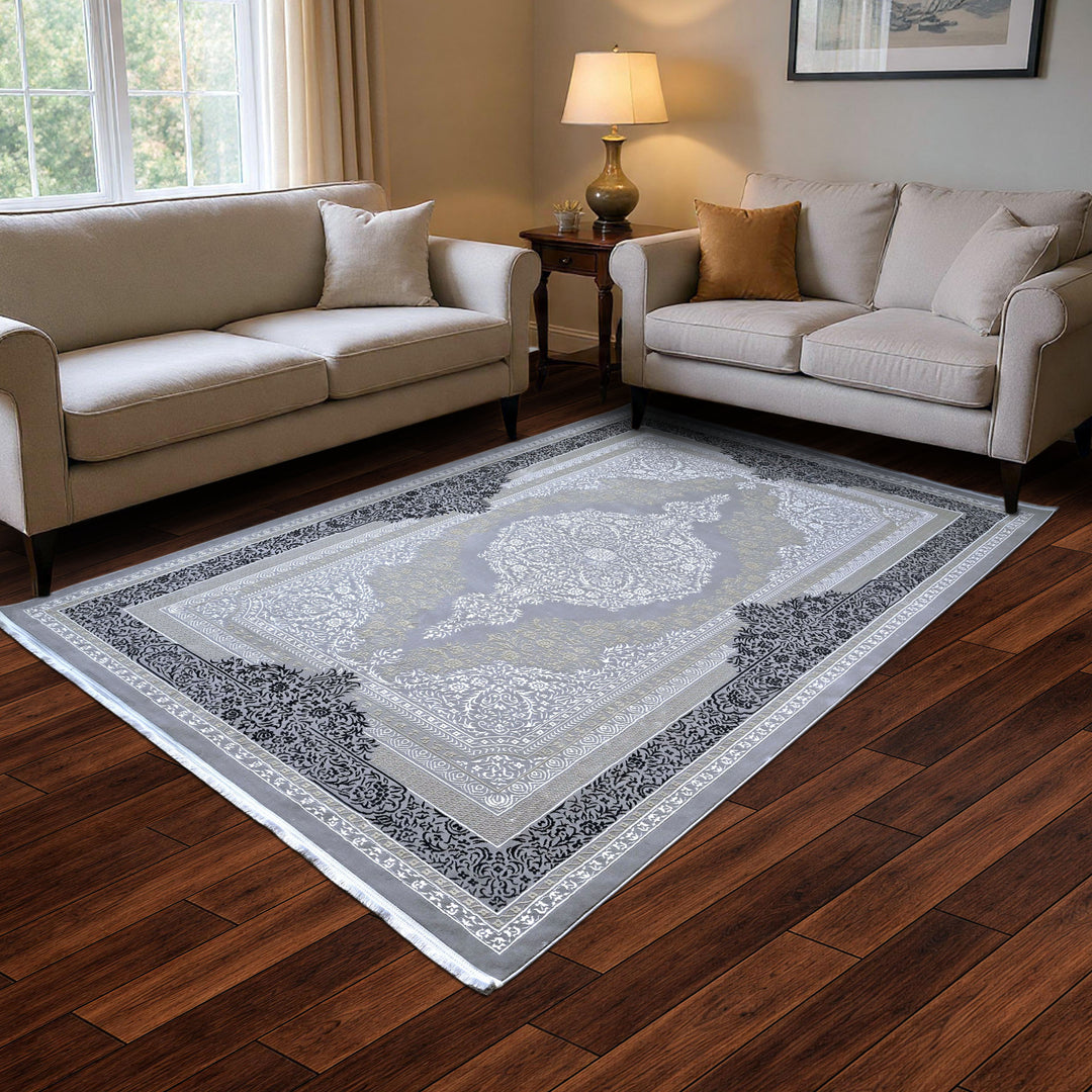 Silver & Grey Abstract Turkish Rug 7x10 FT