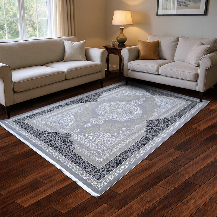 Silver & Grey Abstract Turkish Rug 7x10 FT