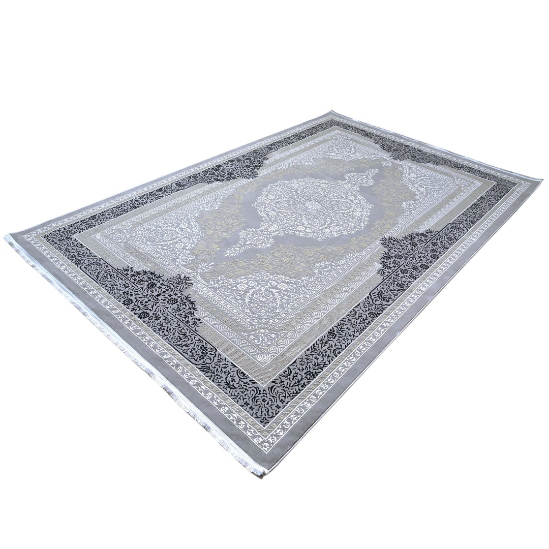 Silver & Grey Abstract Turkish Rug 7x10 FT