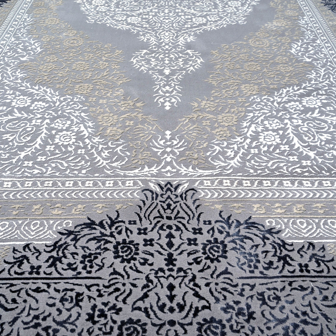 Silver & Grey Abstract Turkish Rug 7x10 FT