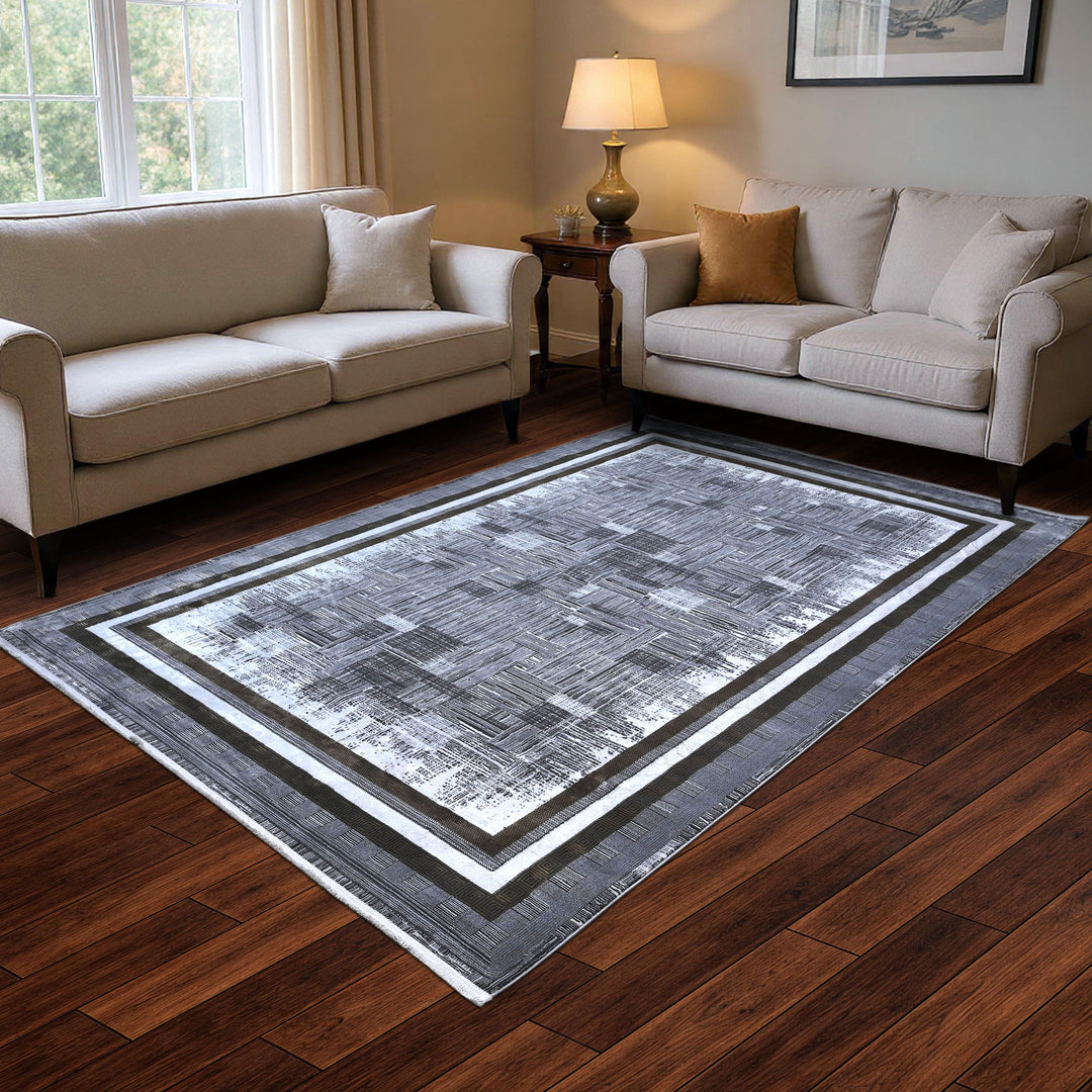 Grey Geometric Turkish Rug 7x10 FT