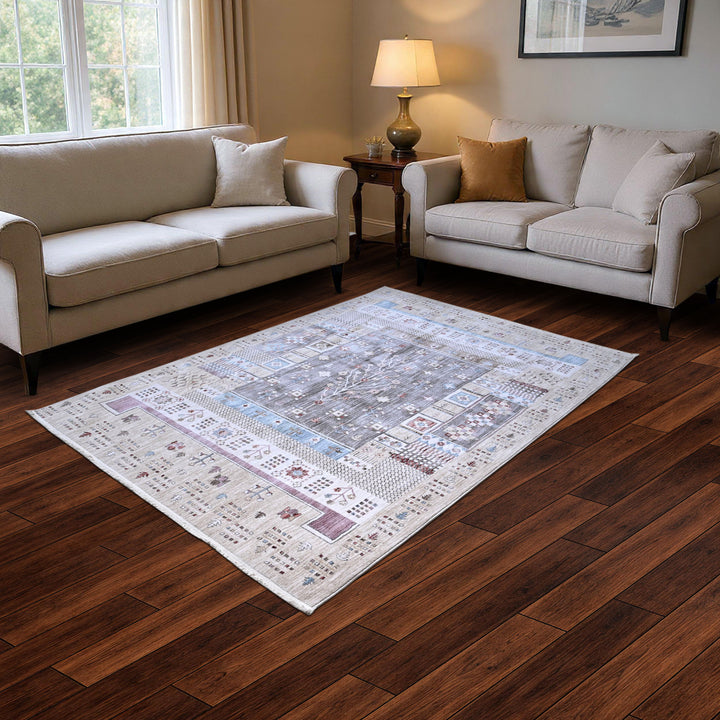 Beige Check Turkish Rug 5x8 FT