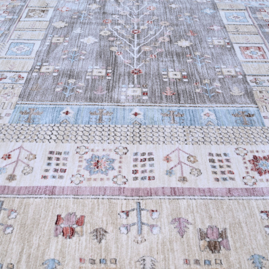 Beige Check Turkish Rug 5x8 FT