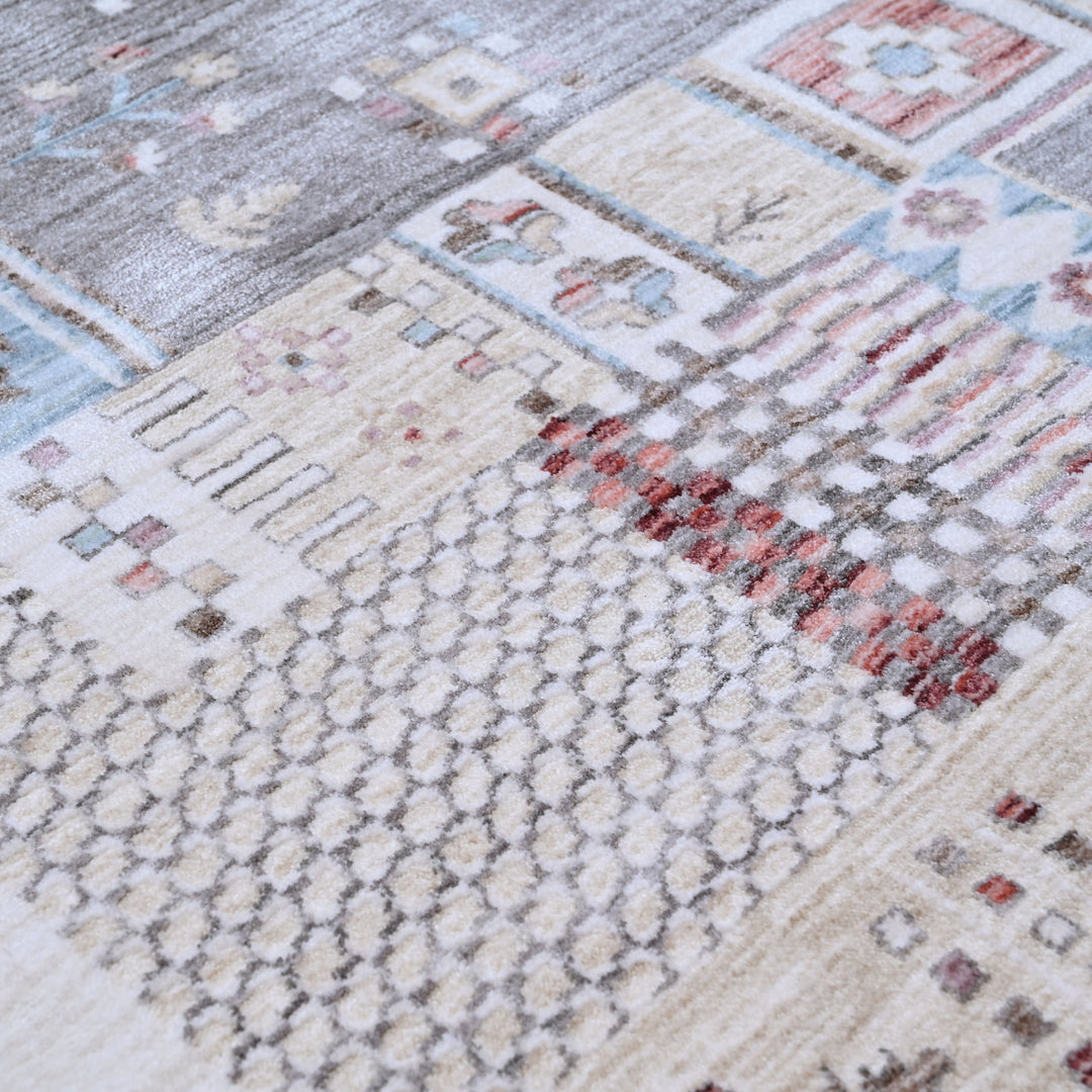 Beige Check Turkish Rug 5x8 FT