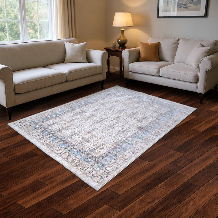 Grey & Sky Blue Abstract Turkish Rug 7x10 FT