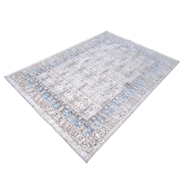 Grey & Sky Blue Abstract Turkish Rug 7x10 FT
