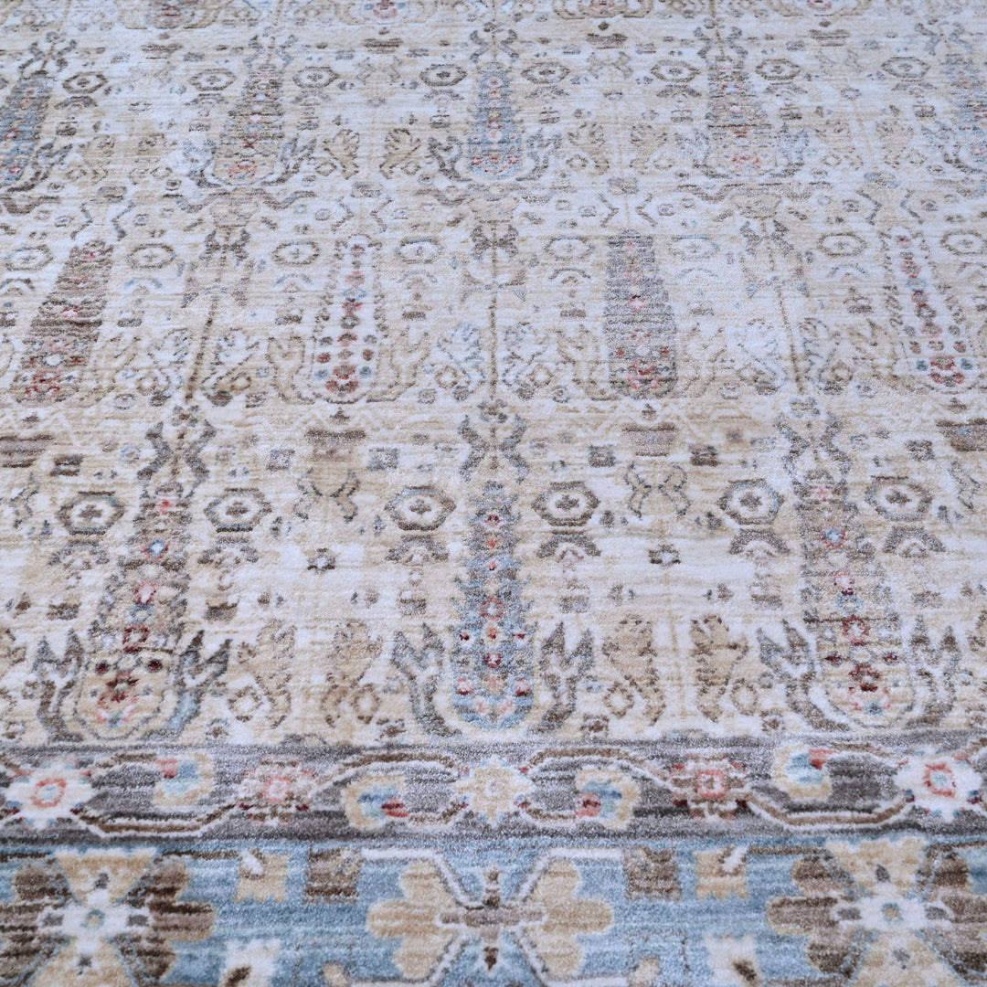 Grey & Sky Blue Abstract Turkish Rug 7x10 FT
