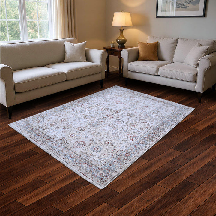 Grey Blue Floring Turkish Rug 5x8 FT