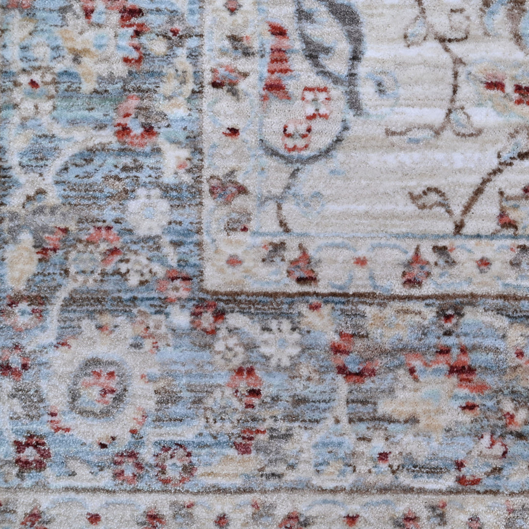 Grey Blue Floring Turkish Rug 5x8 FT