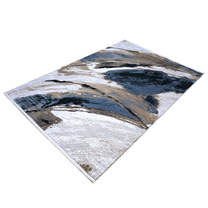 Blue & Beige Waves Turkish Rug 5x8 FT