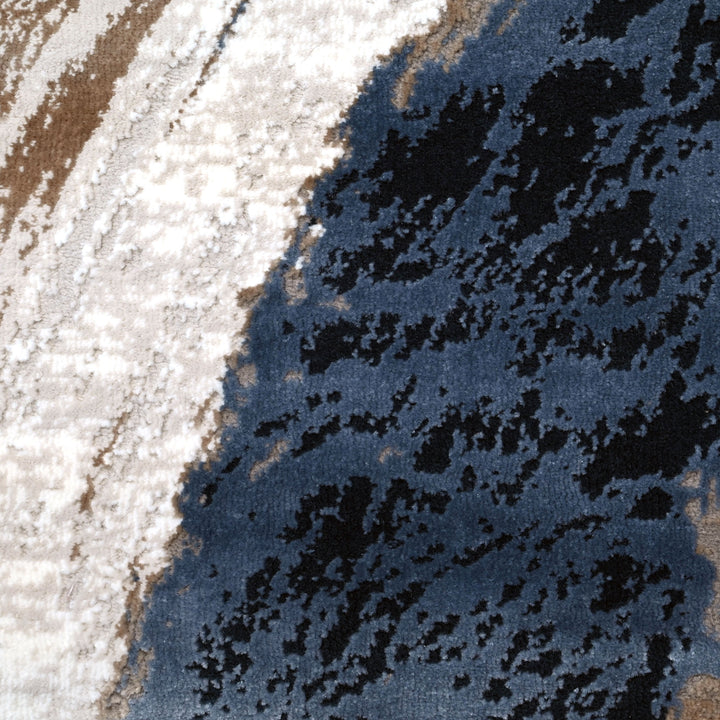 Blue & Beige Waves Turkish Rug 5x8 FT