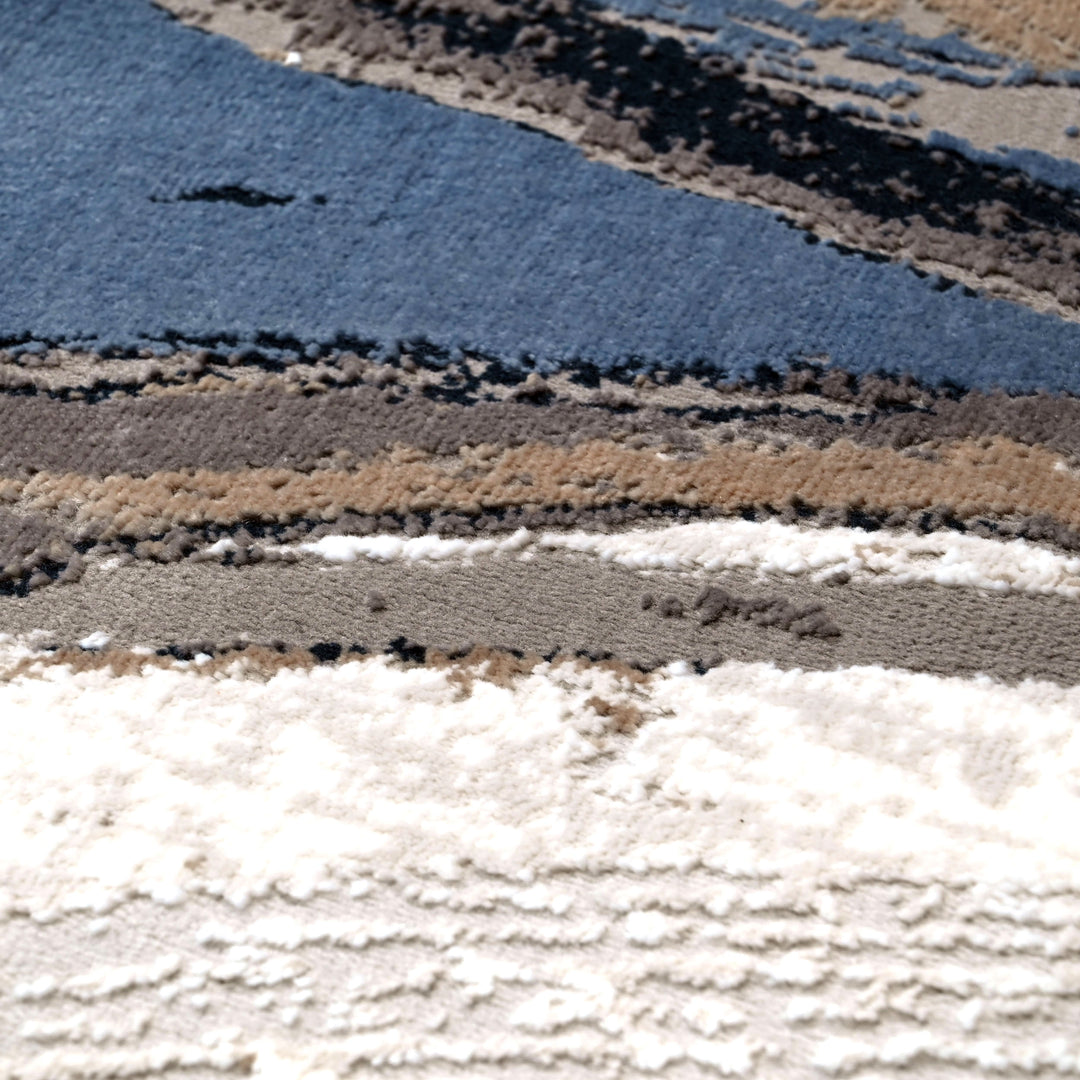 Blue & Beige Waves Turkish Rug 5x8 FT