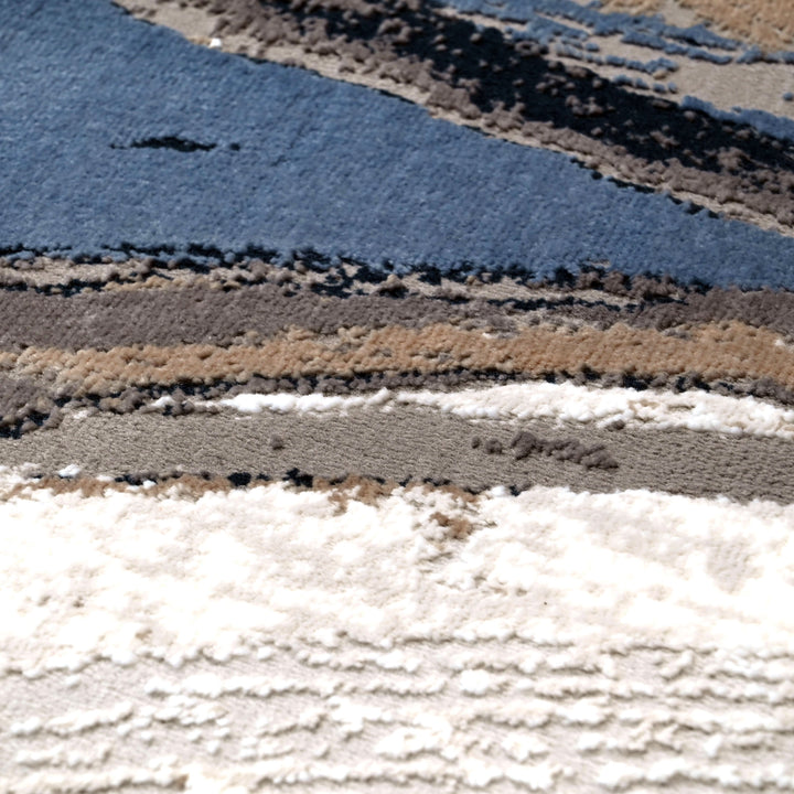 Blue & Beige Waves Turkish Rug 5x8 FT