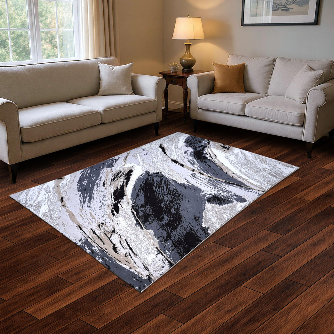Charcoal Grey Waves Turkish Rug 5x8 FT