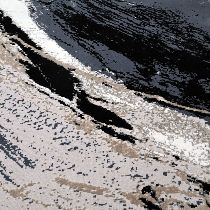 Charcoal Grey Waves Turkish Rug 5x8 FT