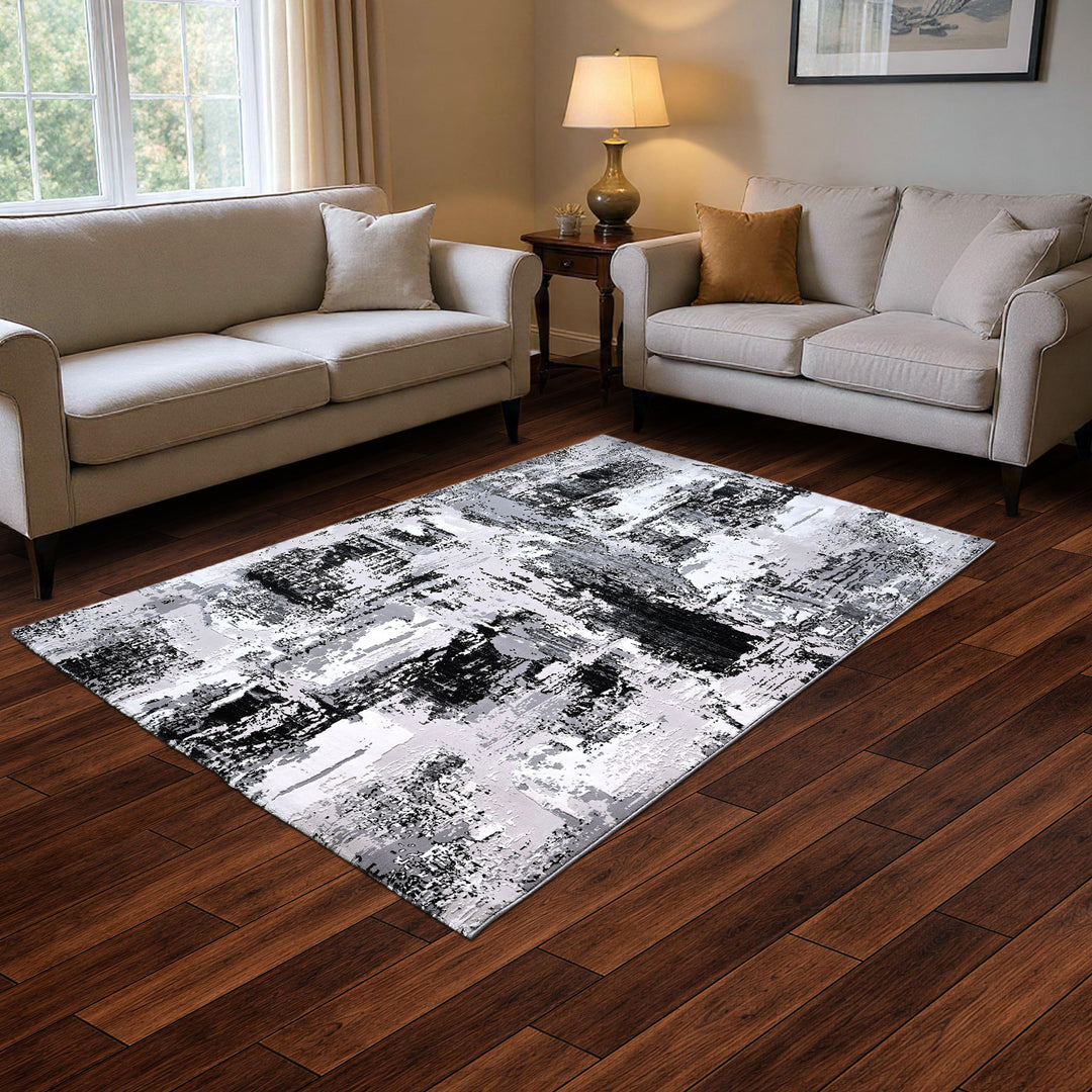 Charcoal Grey Splash Turkish Rug 5x8 FT