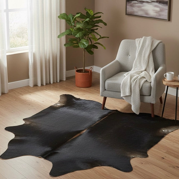 Mid Night Black Cow Hide 5X5 FT