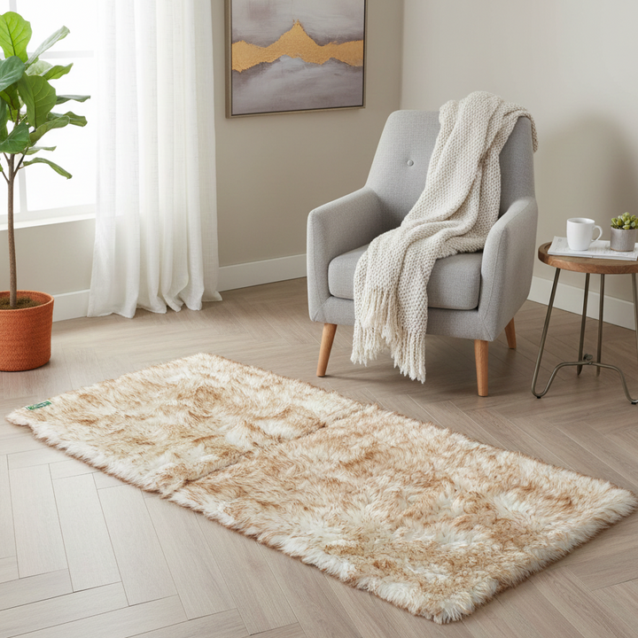 Brown & White Fur Runner 2x6 ft