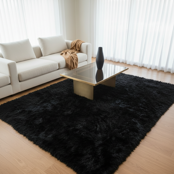 Black Fur Area Rug 4x6 ft