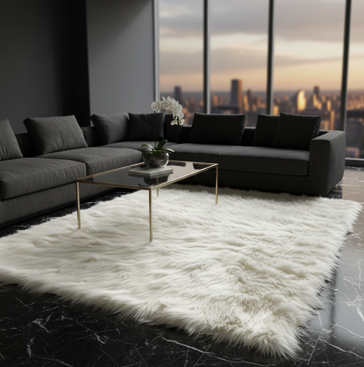 White Fur Area Rug 4x6 ft