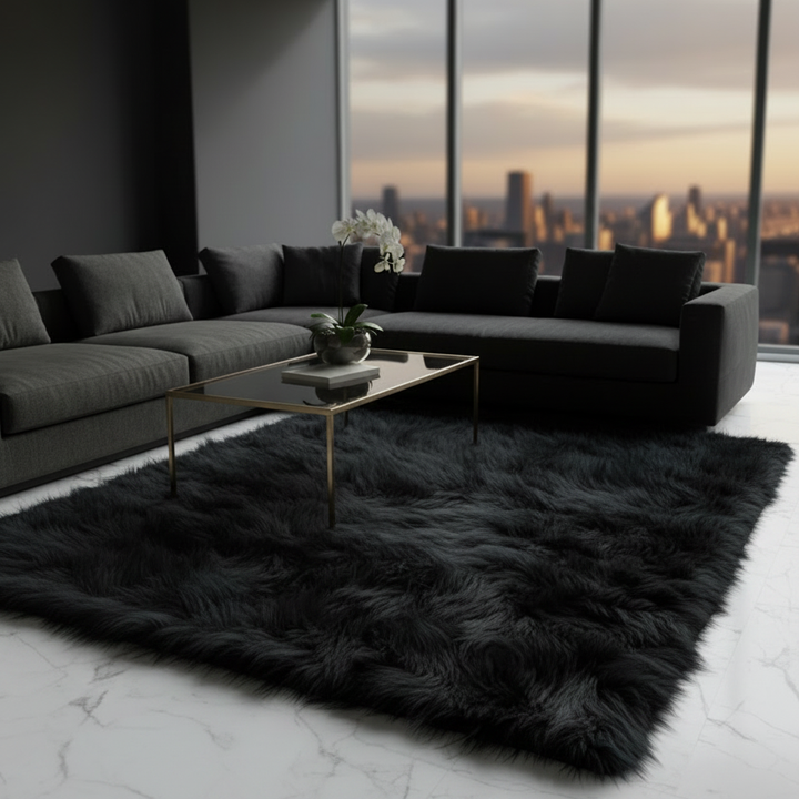 Black Fur Area Rug 4x6 ft