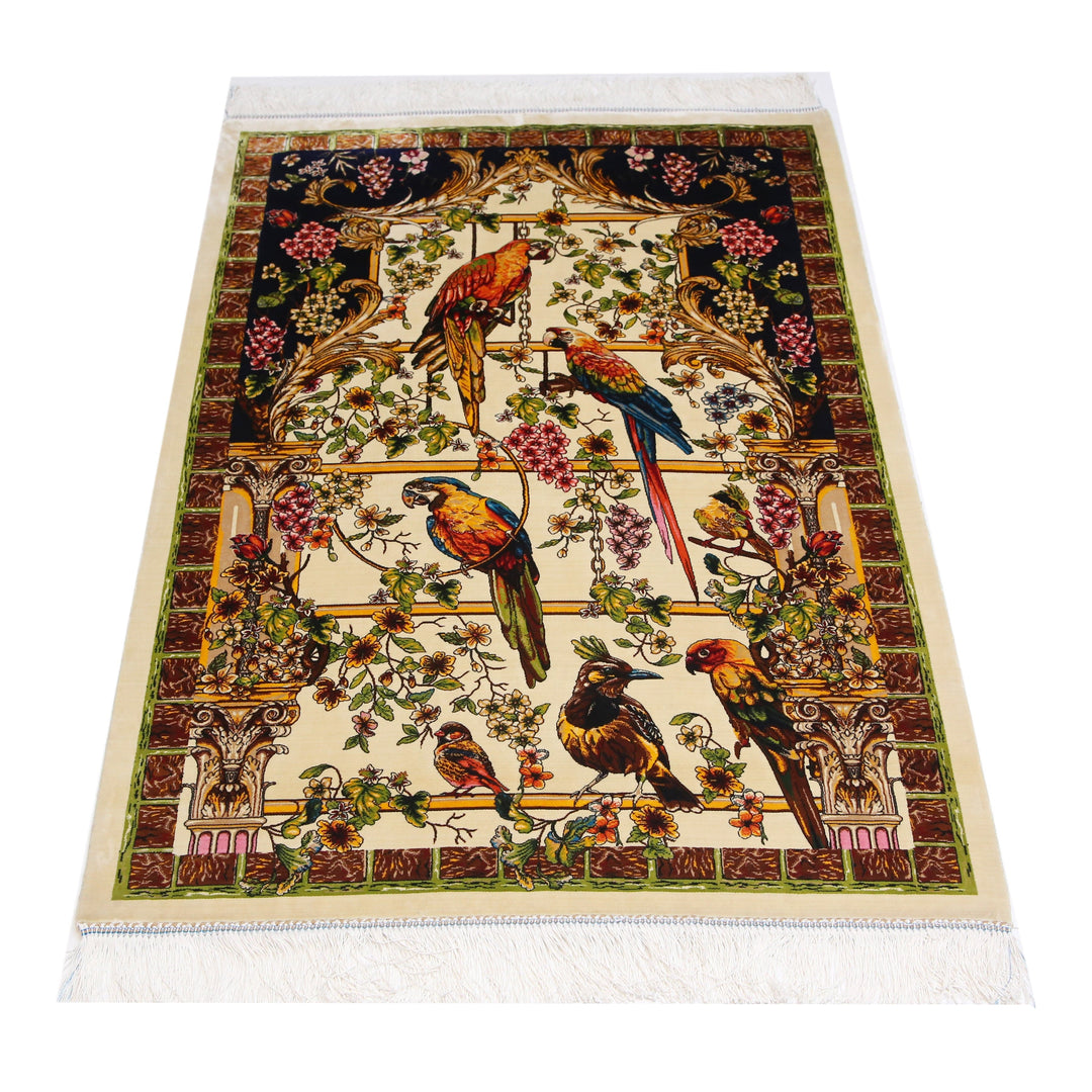 Pigeons of Love Supreme Fine Persian Silk Rug 2.5x4 Ft