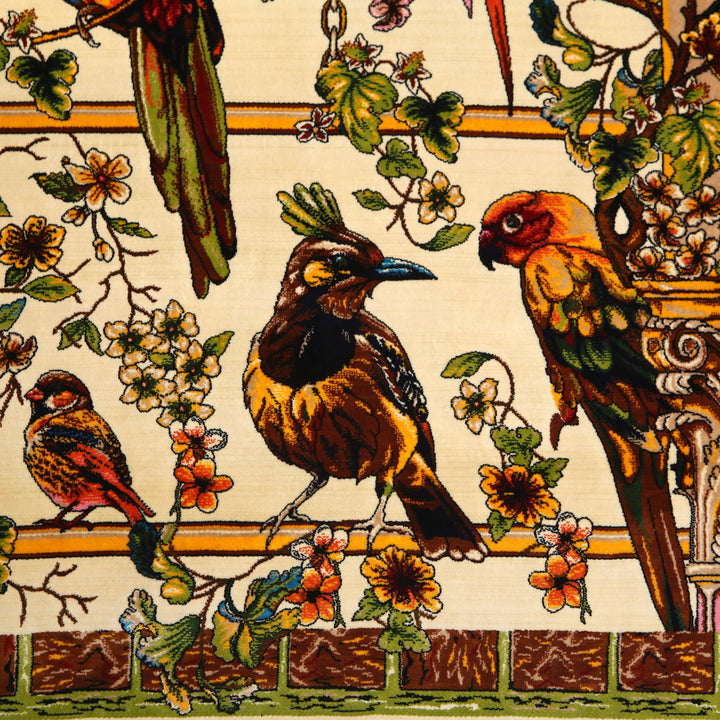 Pigeons of Love Supreme Fine Persian Silk Rug 2.5x4 Ft