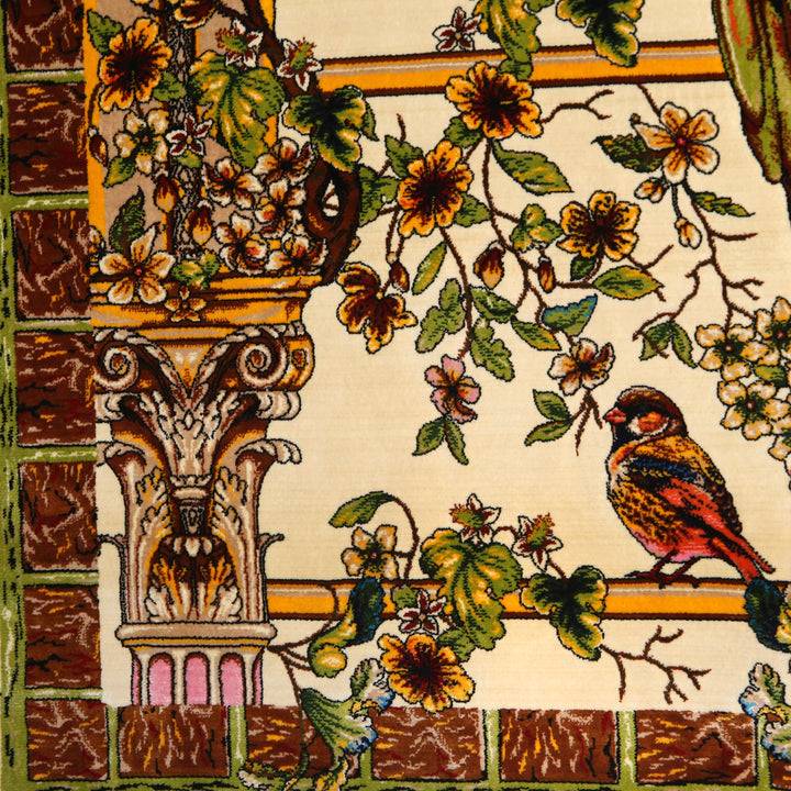 Pigeons of Love Supreme Fine Persian Silk Rug 2.5x4 Ft