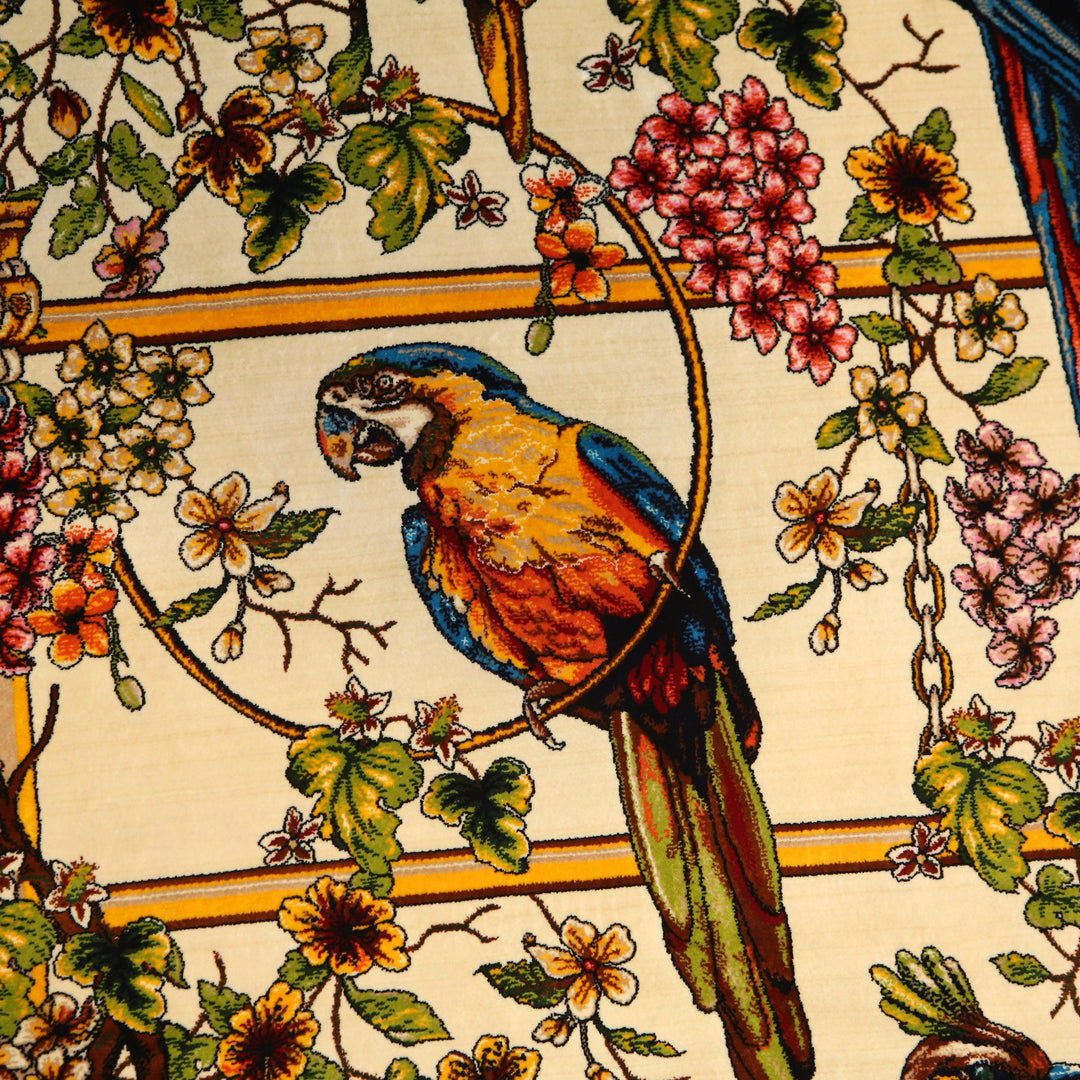 Pigeons of Love Supreme Fine Persian Silk Rug 2.5x4 Ft