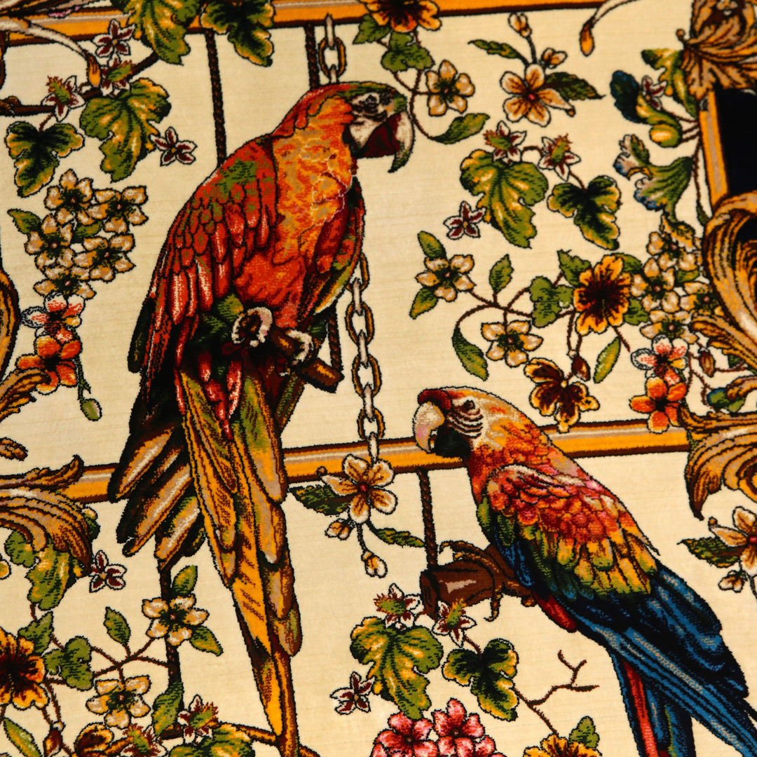 Pigeons of Love Supreme Fine Persian Silk Rug 2.5x4 Ft