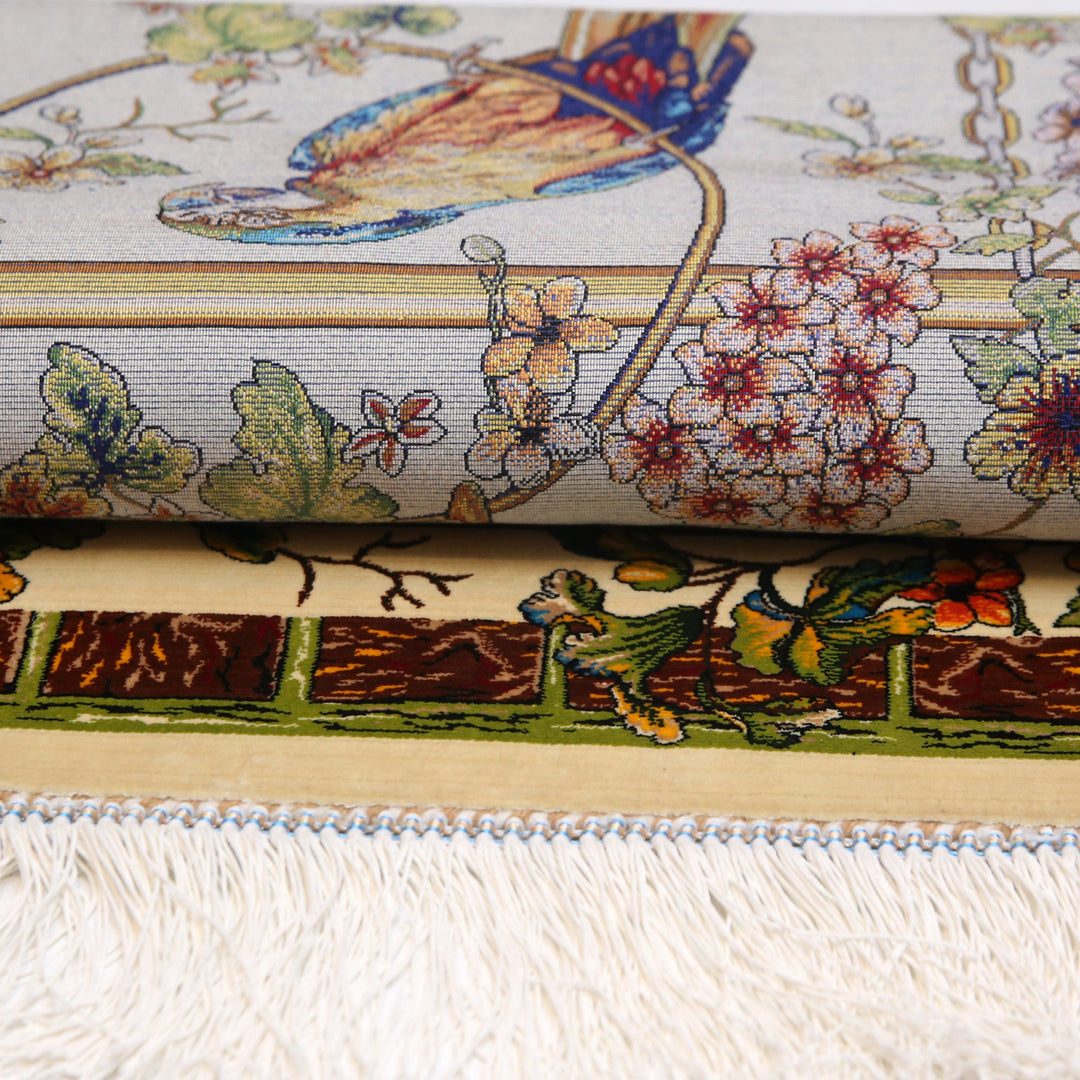 Pigeons of Love Supreme Fine Persian Silk Rug 2.5x4 Ft