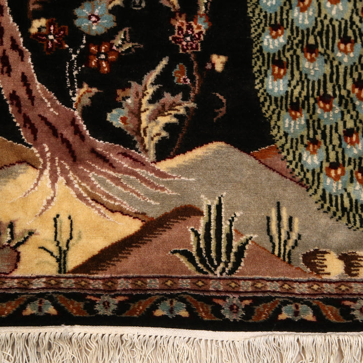 Harmony's Plumage: Peacocks in Love Silk Rug 3x5 Ft