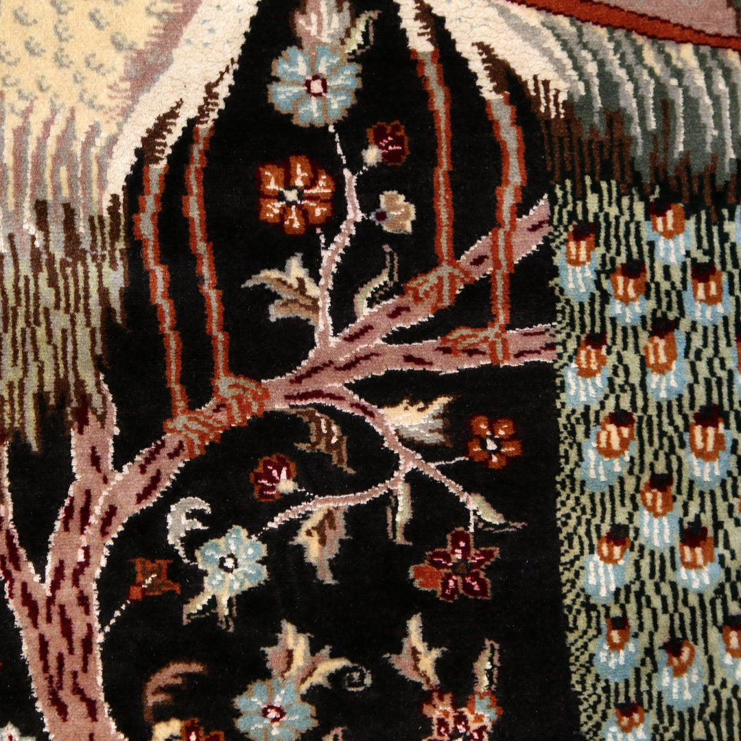 Harmony's Plumage: Peacocks in Love Silk Rug 3x5 Ft