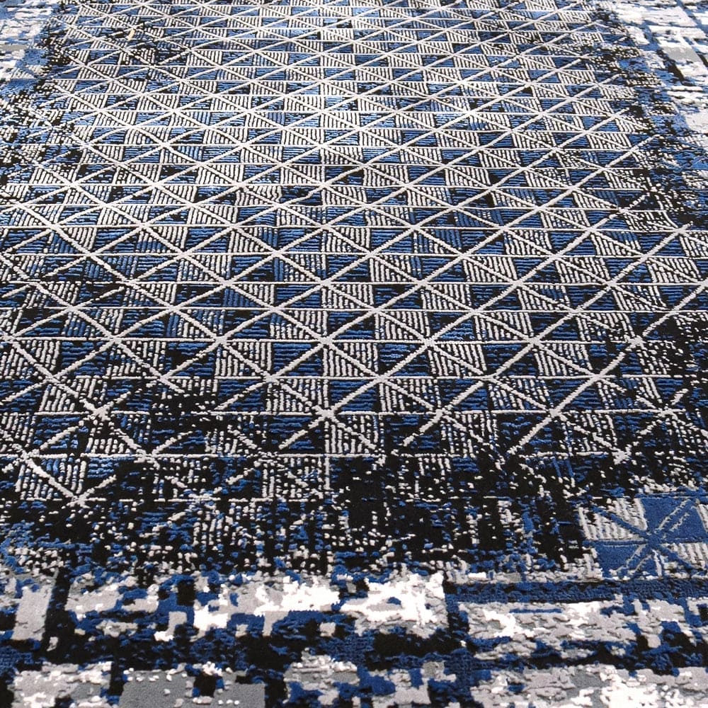 Blue Geometric Turkish Rug 4x6 Ft