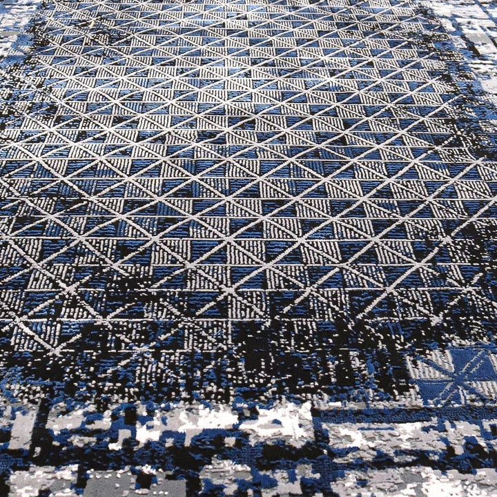 Blue Geometric Turkish Rug 4x6 Ft