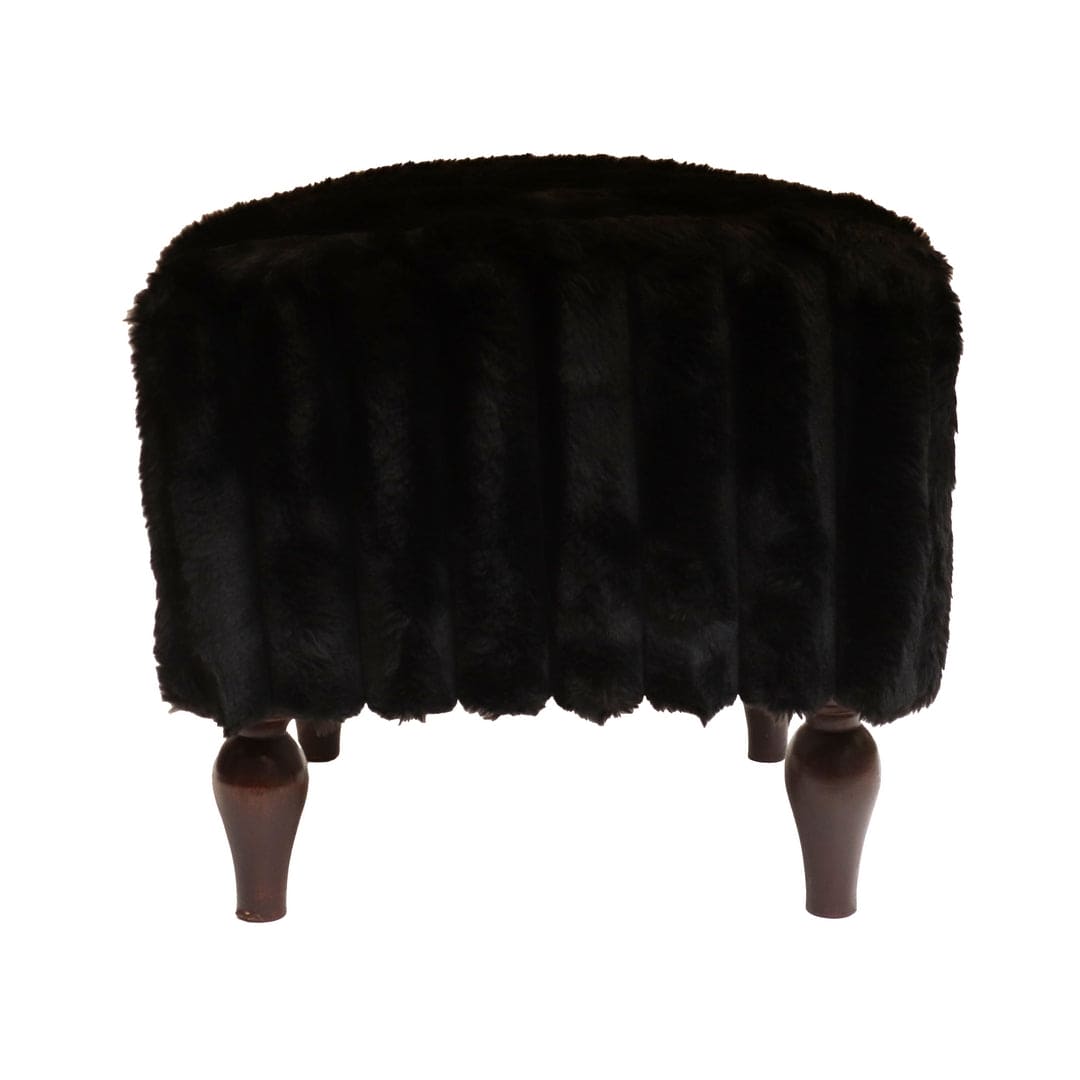 Black Fur Ottoman Stool