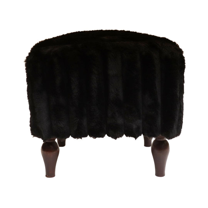 Black Fur Ottoman Stool