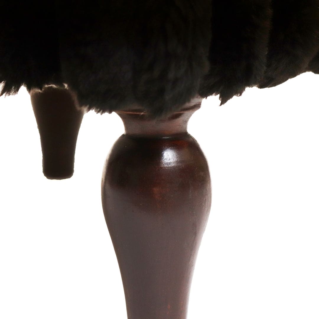 Black Fur Ottoman Stool