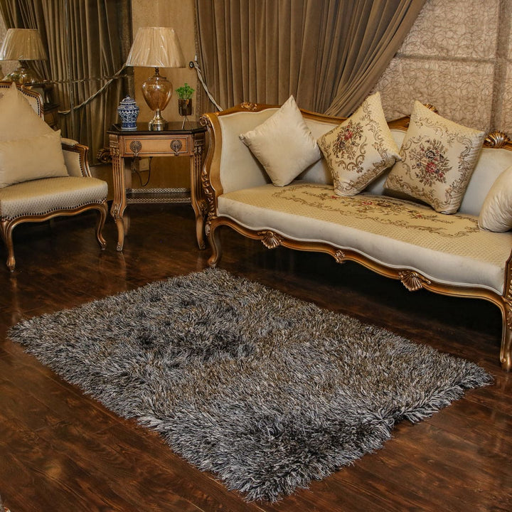 Black & Grey Shaggy Rug 4x6 ft