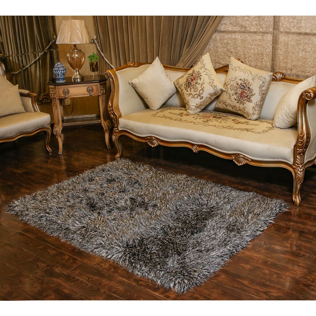 Black & Grey Shaggy Rug 4x6 ft