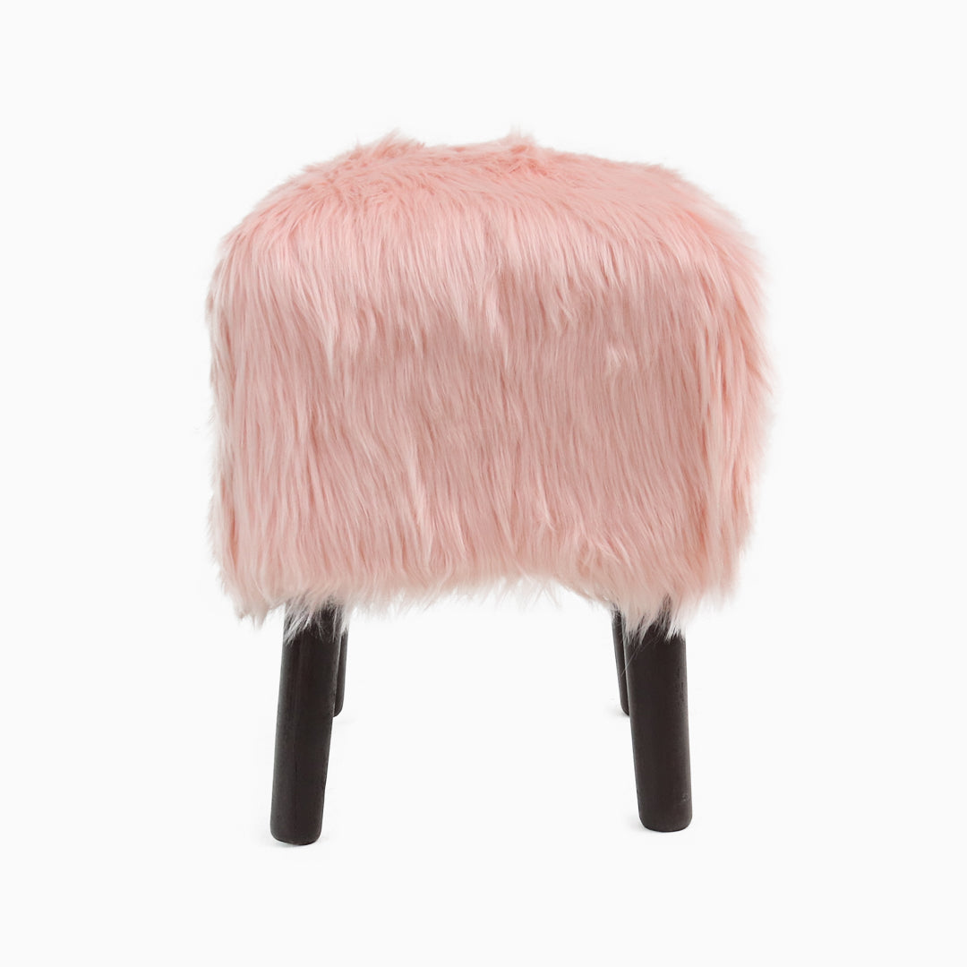 Pink Fur Step Stool Deluxe Plush Round Ottoman Footstool Fluffy