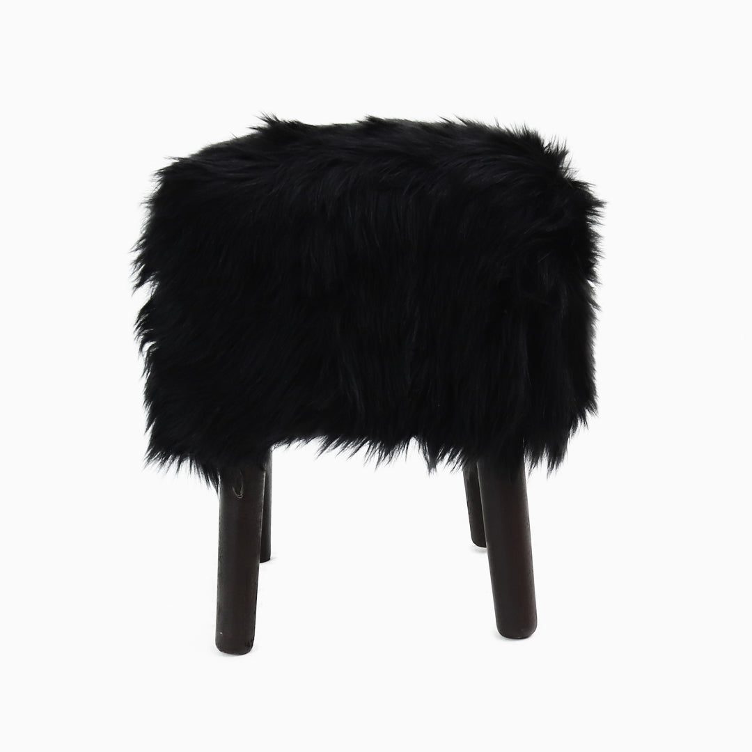 Black Fur Ottoman Stool Small