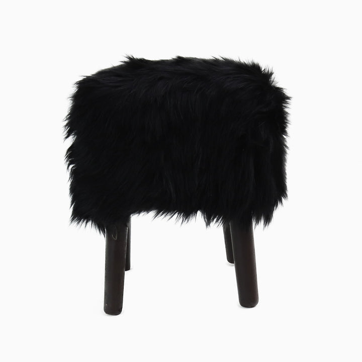 Black Fur Ottoman Stool Small
