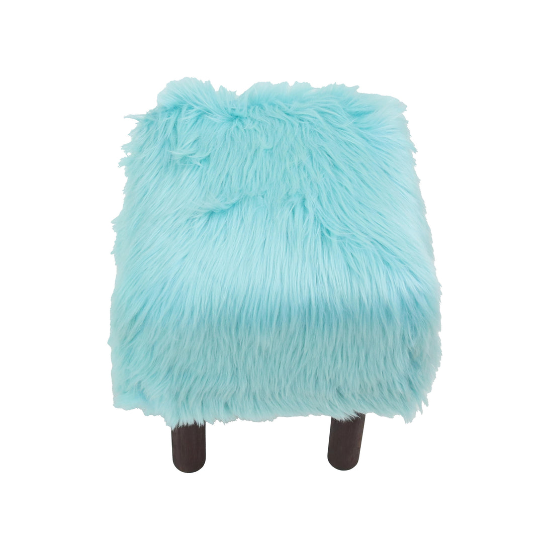 Light Ferozi Fur Ottoman Stool Small