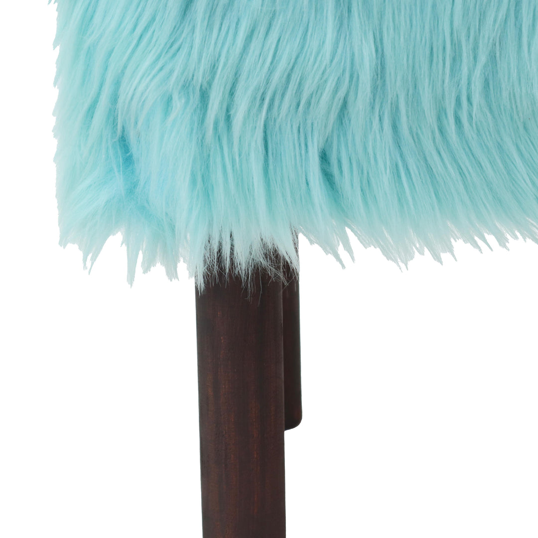 Light Ferozi Fur Ottoman Stool Small