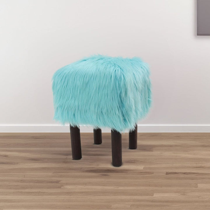 Light Ferozi Fur Ottoman Stool Small