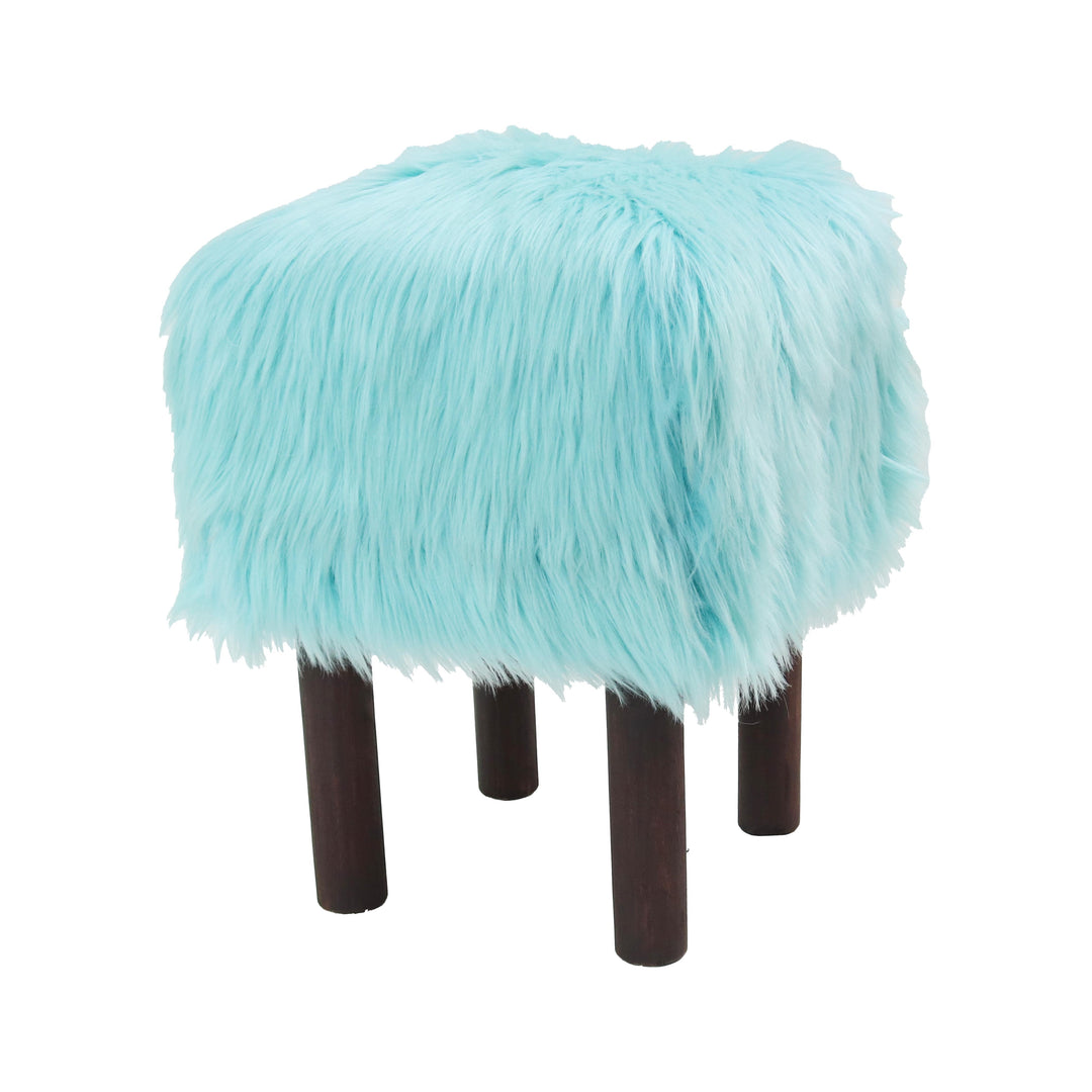 Light Ferozi Fur Ottoman Stool Small