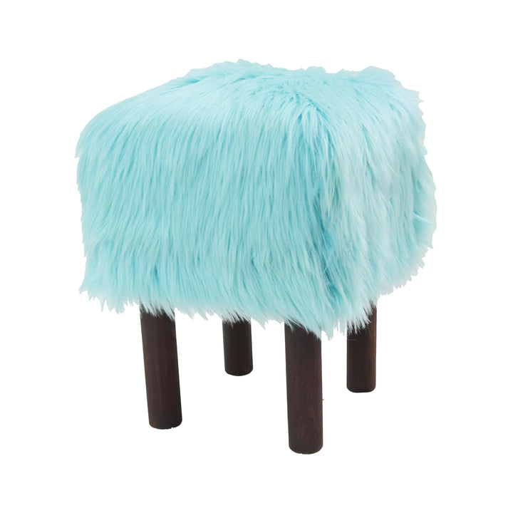 Light Ferozi Fur Ottoman Stool Small
