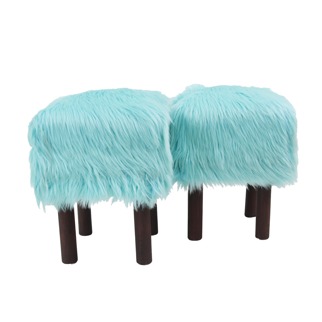 Light Ferozi Fur Ottoman Stool Small